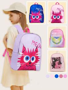 1pc Girls Cartoon Cute Butterfly, Smiling Surprise Cat Back To School Large Capacity Backpack, Elementary/Middle School Student Travel Daypack - Backpack - View 2