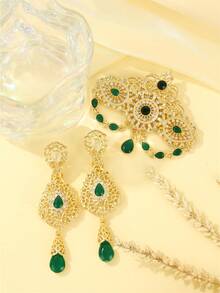 摩洛哥婚礼花朵胸针耳环套装，法式宫廷复古风格女士珠宝套装，适合婚礼、宴会和派对 - 風格2 - 查看 9