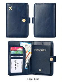 MIYIN 1 pièce Porte-passeport minimaliste accessoire de voyage - rangement pratique Porte-passeport multi-cartes en PU - fermeture par pression motif avion fournitures de vacances articles de voyage Portefeuille de passeport accessoires de voyage affaires décontractées femme et homme indispensables de voyage incontournables pour le voyage et la rentrée scolaire pour offrir à la famille, aux amis, aux amoureux