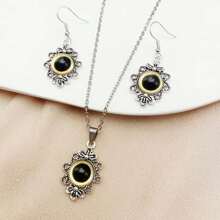 3pcs Stainless Steel Demon Eye Pendant Necklace And Earrings Set