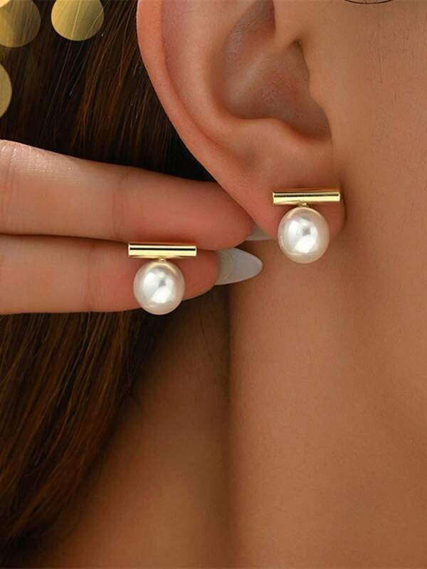 Fashion Simple Design Pearl Stud Earrings,Delicate Minimalist Elegant Earrings For Women