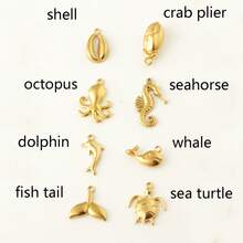 Ahknormailcui Stainless Steel Crab/Conch/Fish/Shell Patterned Marine Life Charms Pendant For Making Necklaces/Bracelets/Anklets/Earrings Decorative Components, 18K Gold Plated Cute Ocean Animal Pendants For Diy Jewelry Crafts Accessories - Gold - View 6