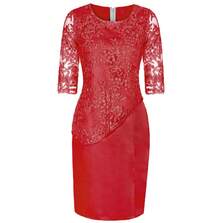 Party Dress Lady Plus Size Godmother Elderly Mothers Grandmother Casual Elegant Gold Silver Wedding Gold Lace Two Pieces Dress + Lace Blouse Overlay Comfortable Luxury Premium Quality - 紫紅色 - 查看 3