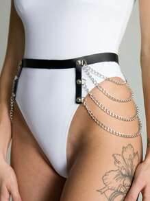 Sexy Women's Leather Spaghetti Strap Gothic Suspender Garter Thigh Leg Band Fetish Belt, Party Costume Accessories