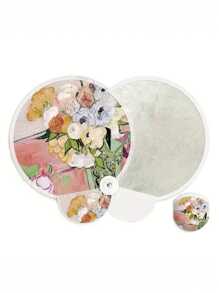 1pc,Oil Painting Floral Mini Foldable Fan - Elegant Portable Compact Lightweight Handheld Fan With Reflective Surface, Fabric Material & Botanical Art For Summer, Home Decor, Gift