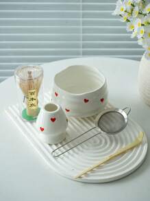 1pc/2pcs/4pcs/5pcs Hand-Painted Heart Matcha Tea Set, High-Quality Heart Shaped Matcha Bowl, Matcha Whisk, Tea Scoop, Full Set Of Cute Fresh Matcha Utensils, Suitable For Matcha Beginners, Gift For Matcha Lovers, Birthday Present Back To School