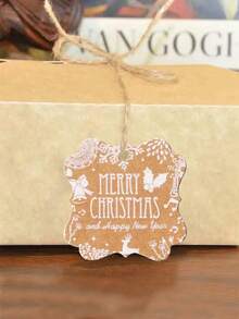 50个圣诞节印刷牛皮纸标签，节日礼物装饰标签标签，礼品包装用品，适用于圣诞节装饰，圣诞树装饰，礼品包装，以及节日期间赠送礼物，圣诞节（配10米麻绳） - 彩色 - 查看 2