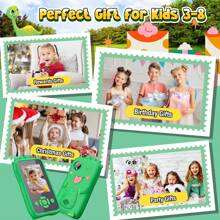 Juguete de teléfono en forma de dinosaurio para niños con cámara HD dual y juegos educativos, funda de silicona resistente a golpes, mejor regalo para niños y niñas de 3 a 12 años (con tarjeta de 32 GB)