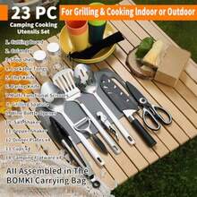 Berglander Juego de utensilios de cocina para camping accesorios de camping artículos imprescindibles vienen con juegos de cubiertos de campamento platos y tazas ideal para estufa al aire - plateado - Ver 3