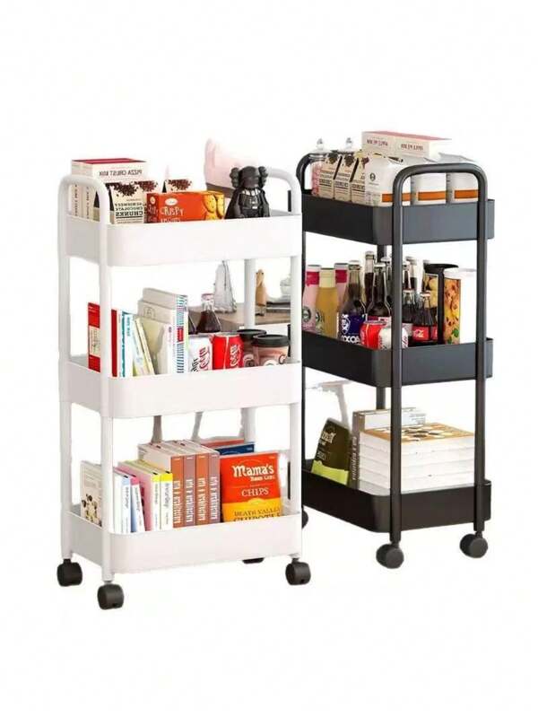 1pc Black Or White 3-Tier Rolling Storage Cart, Multi-Function Kitchen Organizer Rack, Mobile Shelving Unit, Suitable For Bathroom, Laundry Room, Living Room