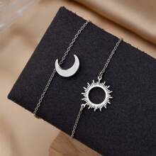 2Pcs/Set Sun & Moon Pendant Anklet - Vintage Chain Ankle Bracelet Middle East Style Adjustable Fit Foot Chain Boho Luxury Beach Charms Jewelry Gift For Women Summer Beach Vacation Accessories