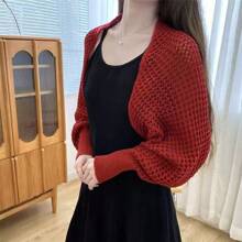 1pc Women Shawl Collar Crochet Hollow Out Knit Shoulder Cover-Up For Spring/Summer