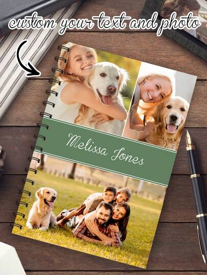 1pc Customized Modern Horizontal Banner Photo Notebook, Personalized Information Diary, Blank Lined Pages, Coil Bound. Unisex, School/Office Stationery, Student/Office Notebook, Home Journal, Multiple Styles Available, Size 14.3x20.7cm