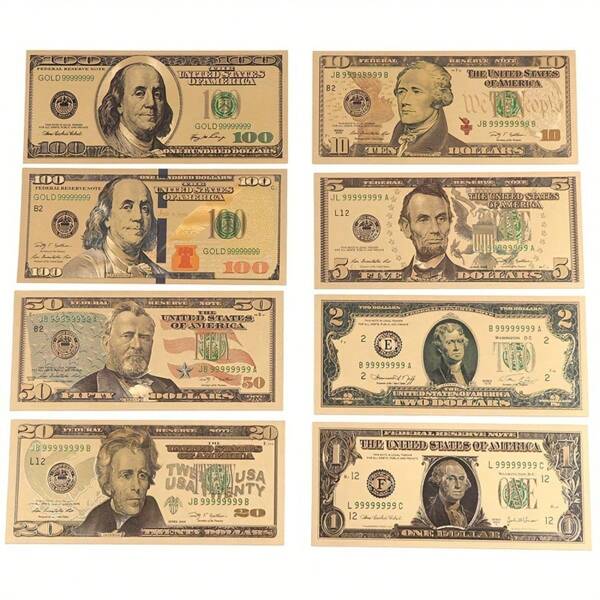 Creative PVC Dollar Gold Foil Crafts Collection Decoration Gift 1 Piece Props Commemorative Banknote 1 Piece Handmade, Creative Interlocking Toys, Toys For Adults And Teenagers, Needlework, Blue Blind Box Classroom Kpop Stickers