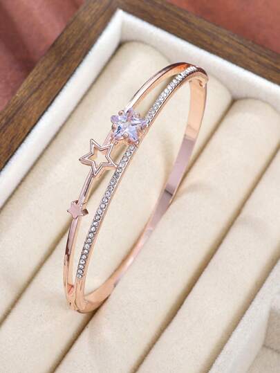 1pc Cubic Zirconia Star Bracelet, Luxury Fashion Jewelry For Women