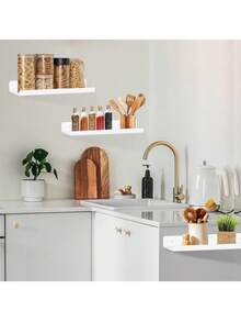 Gabinete de pared de acrílico blanco montado, estante de almacenamiento de condimentos, caja de almacenamiento de condimentos transparente, 2 paquetes de estante de especias de acrílico montado en la pared, caja de almacenamiento de condimentos de cocina (2 paquetes)