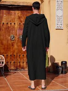 Bata con capucha de manga larga y largo para hombre, ropa con estilo retro árabe - Negro - Ver 4