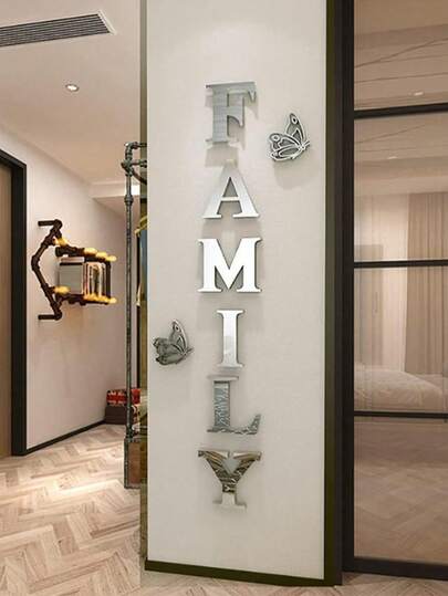 FAMILY Acrylic Mirror Wall Decals - Elegant DIY Home Decor For Kitchen & Living Room, Self-Adhesive Lettering With Stylish Butterfly Accent, Perfect For Modern Interior Design, Home Decor Accents | Decorative Acrylic Stickers | Reflective Wall Art, Home Decor And Accessories