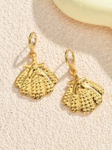 1 paire / 5 paires de boucles d'oreilles vintage en forme d'étoile de mer et de coquillage, plaquées or en acier inoxydable. Conviennent pour un port quotidien, une fête de plage, des vacances, un usage quotidien. Excellent cadeau pour les amis
