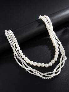 1 套经典男士钻石四叶草和珍珠裤链，多层个性化时尚男士配饰