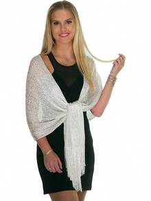 Metallic Glitter Shawl Wrap For Evening Dresses And Weddings - 白色金屬 - 查看 3