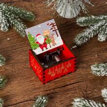 1 Caja de música de Navidad, Caja de música de mano, Caja de música de madera de Navidad miniatura de estilo vintage con grabados, Decoración navideña, Regalo de Navidad y Año Nuevo para hombres y mujeres