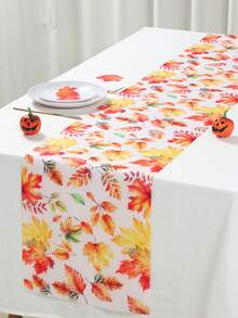 1Pc Autumn Thanksgiving Polyester Table Runner,Retro Orange Maple Leaf Pattern Fall Kitchen Table Cover,Autumn Harvest Festival Table Flag,Thanksgiving Party Tablecloth,Happy Thanksgiving Day Decor,Home Decor,Table Decor,Indoor&Outdoor Decor,Holiday Partry Favors - Multicolor - View 6