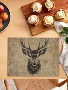 1pc/4pcs/6pcs Deer Portrait Embroidery Design On Burlap Placemat 30.48*45.72cm Washable Place Mats For Dining Room Table Kitchen Table Holiday Parties Home DecorIdeal Place Mat For Coffee Tables - Multicolor - View 9