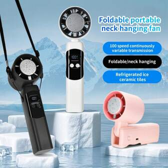 1 pezzo Ventilatore portatile manuale con 100 livelli di velocità, testa del ventilatore ruotante, ampio schermo digitale, e design compatto e portatile.