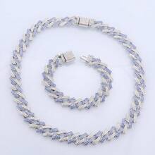 Conjunto de 2 peças de corrente cubana brilhante para homens, colar e pulseira de luxo, estilo hip hop, com brilho, para mulheres e homens, uso diário, presente para o dia dos pais e das mães, com caixas