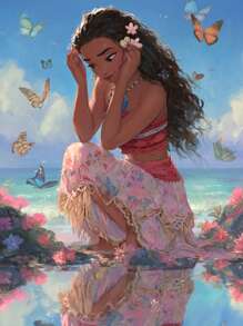 Disney 5D Diamant-Malset, Schmetterling umgebener Prinzessin Moana Cartoon Muster, handgemachtes Leinwandbild, DIY Mosaik-Stickerei Handwerkskunst, Heim-Wanddekoration, Geschenke
