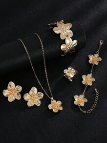 Juego de 6 piezas de joyas de estilo bohemio vintage que incluye aretes, pulsera, anillo, collar, brazalete para mujer. Adecuado para uso diario, fiesta, regalo para esposa/novia