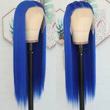 13X6 Free Part Platinum Blonde Lace Front Wigs 28 Inch Pre Plucked Long Straight Hair Wigs Glueless Soft Ash Blonde Colored Wigs Heat Resistant Fiber Hair Synthetic Lace Front Wigs For Women For Daily Christmas Party Cosplay Use - 寶藍色 - 查看 4