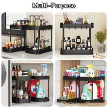 1 pezzo Scaffale estraibile multifunzionale da installare sotto il lavello - Ripiano di stoccaggio a doppio strato per cucina e bagno, ideale per spezie e prodotti per le mani, in plastica resistente con supporto in metallo, organizer pratico