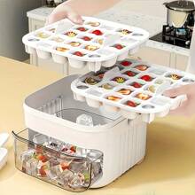 1 pieza Molde de cubitos de hielo rectangular de tipo prensado, diseño de cajón de doble capa con asa y tapa, gran capacidad, cubetero de hielo creativo hecho de material PP, ideal para refrigerador/congelador doméstico, fiestas de verano, bebidas, whisky y cócteles