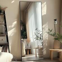 LadyNow Full Length Mirror, Arched 59"X18" /64"X21"Floor Mirror With Nano Glass, Large Body Mirrors With Stand For Bedroom, Hanging Mounted For Living Room - 黑色 - 查看 2