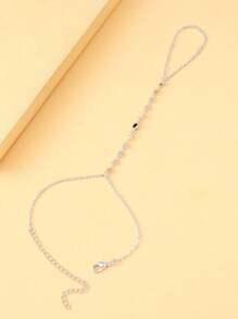 1pc Bohemian Crystal Beaded Finger Hand Chain Bracelet, Women Summer Beach Jewelry