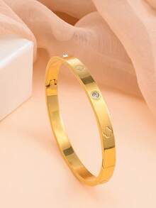 3pcs 18K Gold Plated Stainless Steel Four-Leaf & Three-Leaf Clover Bangle Bracelets, Suitable For Women's Party, Daily Wear, European & American Style, Personalized, Generous, Luxury Cubic Zirconia Wristband, Wedding Jewelry Set, Gift For Girls, Women, Relatives, Friends, Beautiful Wedding, Birthday, Valentine's Day, Mother's Day - Silver 2 - View 6