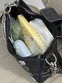 Woman 2025 New Star & Denim Handbag - Shoulder Underarm Bag, Vintage Button Decor, Chain Crossbody Bag