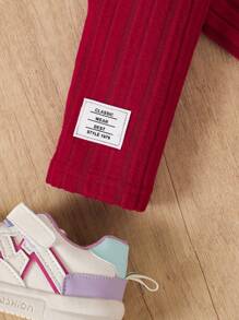 Mädchen einfaches Langarm-Top und Hosen Set aus geripptem Strick in Unifarbe