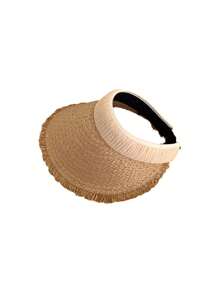 1 pieza Visera de sol de paja de moda para mujer Sombrero de ala ancha enrollable y plegable para playa de verano