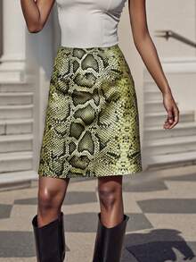 Women's Serpentine Print Skirt High Waist Animal Print Midi A Line Skirt for Summer, Spring - Multicolor - Ver 2