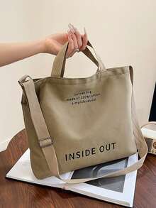 Fashion Letter Print Large Capacity Canvas Tote Bag - Khaki - View 2