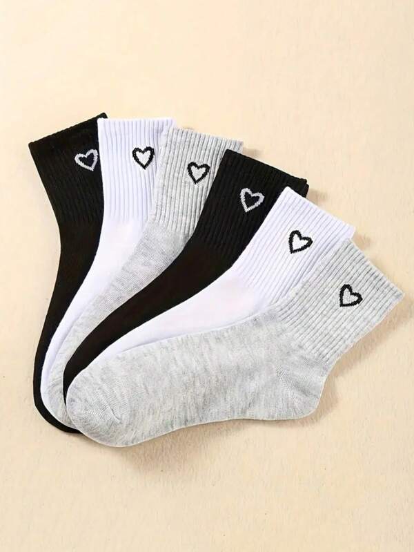 6Pairs Socks For Women In Winter Socks Love Long Tube Black And White Gray With Shark Pants Long Stockings