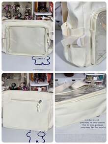 可爱日本学校斜挎包基本款纯色透明包新款简约女生单肩包学院风大学生手提包带徽章展示盘小侧袋可放10厘米娃娃DIY Ita包JK返校礼物演唱会动漫粉丝包女士大包