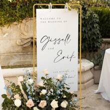 1 pièce Support de panneau de fête en métal moderne - Support de panneau d'accueil de mariage robuste, convient pour les mariages, les anniversaires, les fêtes à thème, les photomatons, la décoration d'intérieur, les anniversaires, la fête des mères, Halloween, Noël, la fête des pères, les remises de diplômes, les restaurants familiaux, les salons, les chambres à coucher, les salons de thé, la publicité extérieure et la décoration d'ambiance. - Aucune alimentation électrique nécessaire, utilisation intérieure et extérieure, décoration de mariage, cadre de bannière décoratif, installation facile