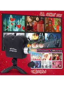 Décoration de Noël Scènes du festival de Noël Projecteur de fenêtre 12 films hologrammes intégrés Décoration d'ambiance pour fête de Noël