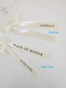 Customizable Satin Ribbon Labels, Printed With Name And Drink Labels For Weddings And Various Events, Tabletop Decoration Bows And Drink Labels, Modern Decorated Tabletop With Printed Ribbon Name, Satin Ribbon Placecards And Drink Tags, Each Ribbon Carefully Printed With The Name Of Your Choice, Creating Personalized Souvenirs For Your Guests