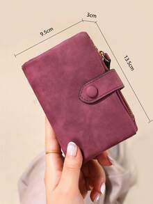 New Women Wallets PU Leather Female Short Hasp S Small Coin Card Holders Large Capacity Bag Portable Clutch With Strap For Women Wallet Purse Wallet Small Wallet - Purple - View 5