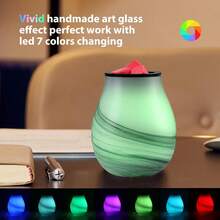 Handmade Glass Ink Painting Electric Wax Warmer Scentsy Warmer With 7 Colors Changing Led Light Reusable Silicone Liner PTC Heating Element Wax Melt Burner Night Light For Home… - Multicolor - View 2